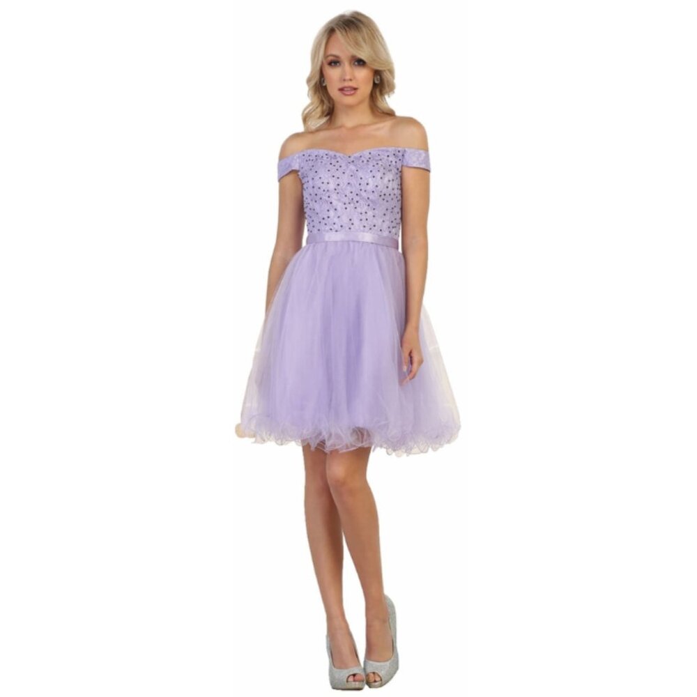 Lilac Off-Shoulder Cocktail Dress By May Queen MQ1565